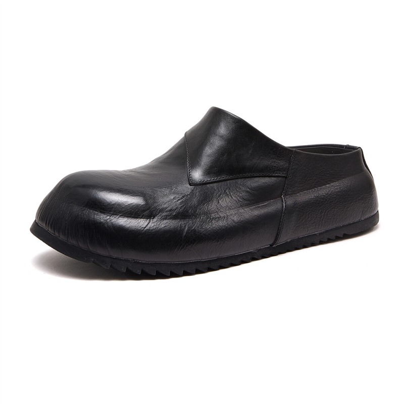Leather Work Flats - Tasarımcı Lüks Hakiki Deri Slip-on Terlik