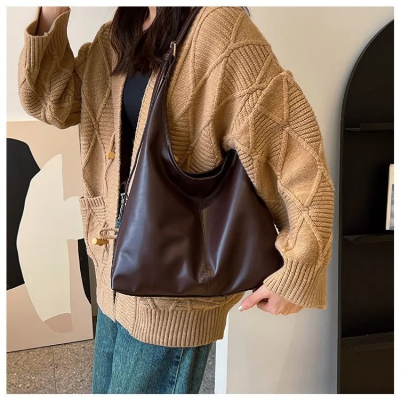 Leather Work Handbag - Vintage Hobo Tote Çanta Kadınlar için
