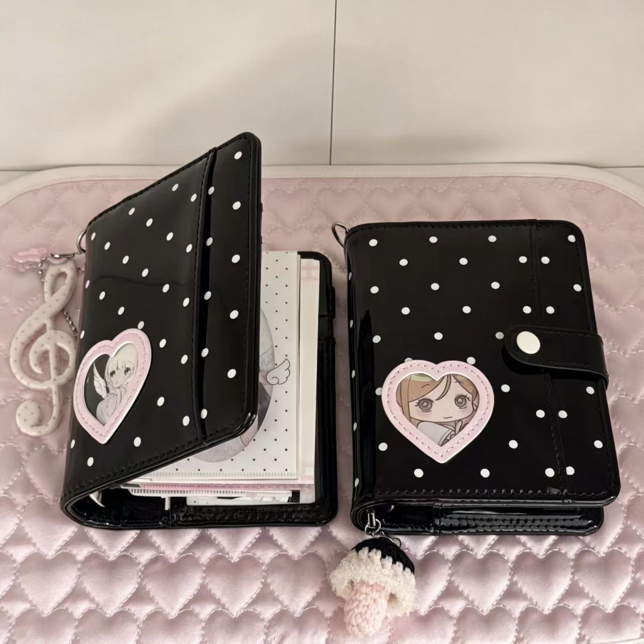 Leather Work Notepad - Kore Tarzı Puantiyeli Kalp M5 PU