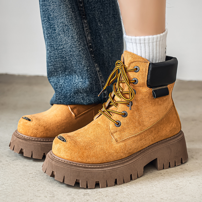 Leather Work Flats - Klasik Yüksek Bilekli Botlar Açık Hava