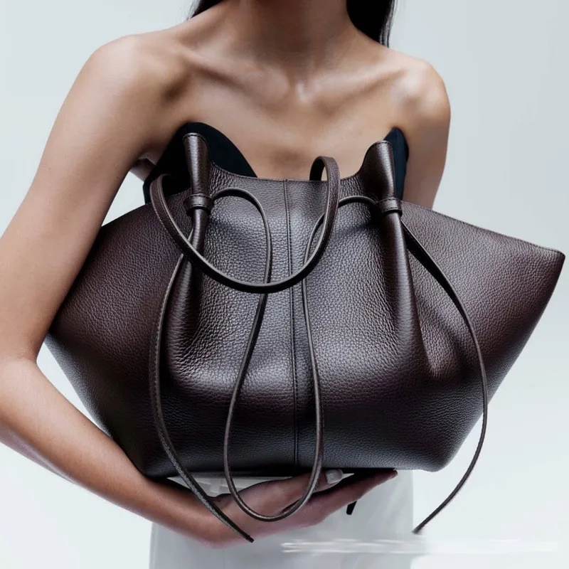 Leather Work Handbag - Kadın Deri Omuz Çantası Dumpling Çanta