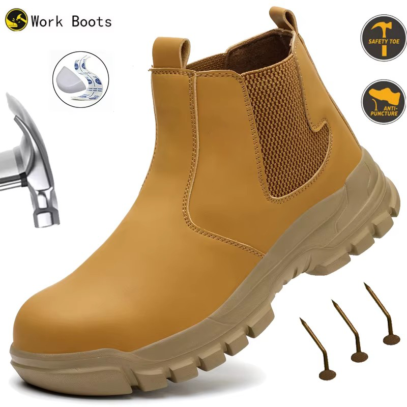 Leather Work Flats - Su geçirmez erkek Güvenlik İş Botları