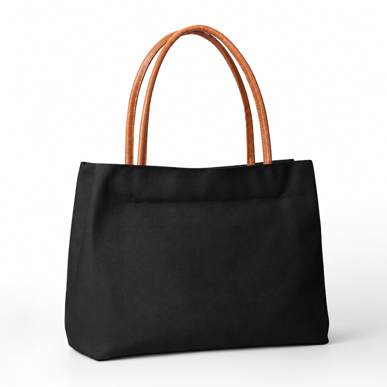Leather Work Handbag - PU Deri Saplı Kadın Kanvas Çantası,