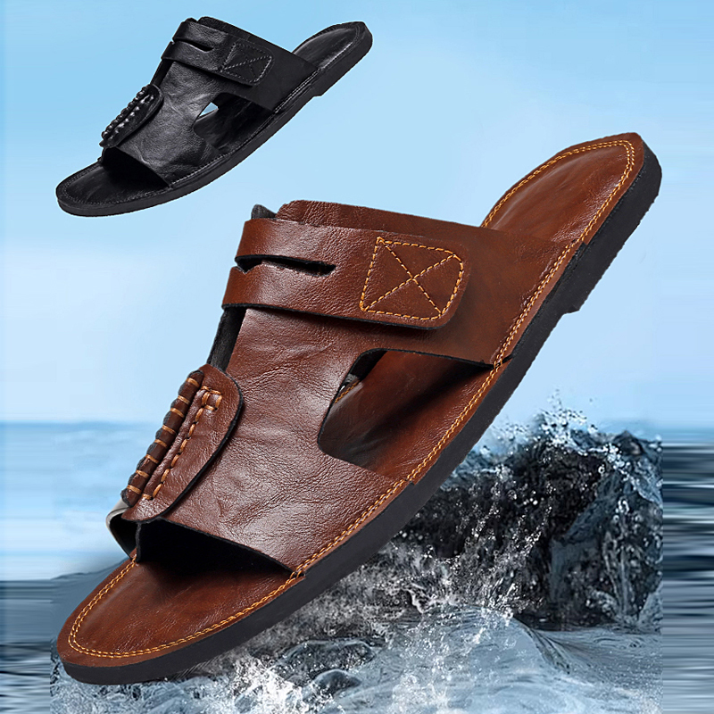 Leather Work Flats - Büyük Boy Premium Deri Sandalet erkek