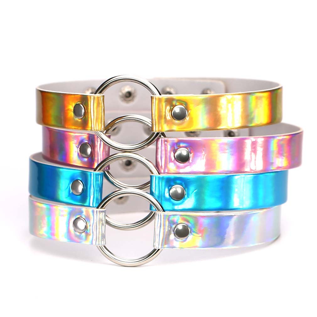 Leatherwork Rings - Gotik Neon renk deri yaka Punk