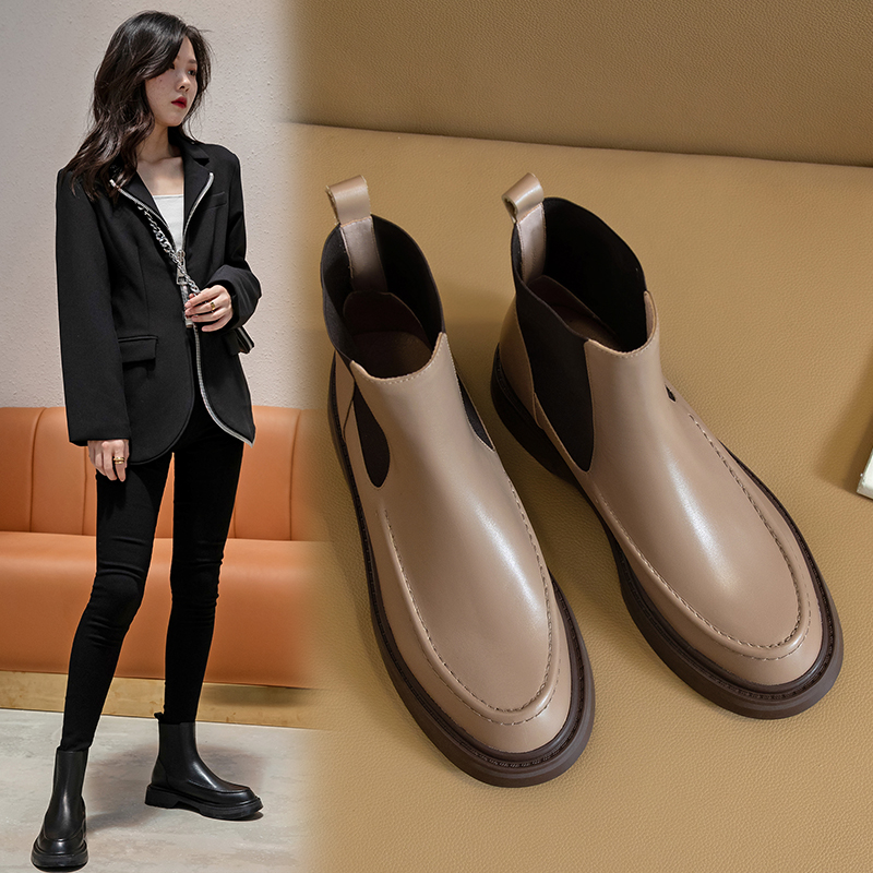 Leather Work Flats - Sıcak hakiki deri kadın botları Retro